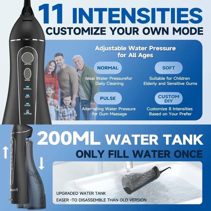 Mornwell Water Floss Portable Cordless F18 Flosser 3 Cleaning Modes Waterproof Rechargeable Water Cleaner 4 Nozzles Clean Gums - Image 4