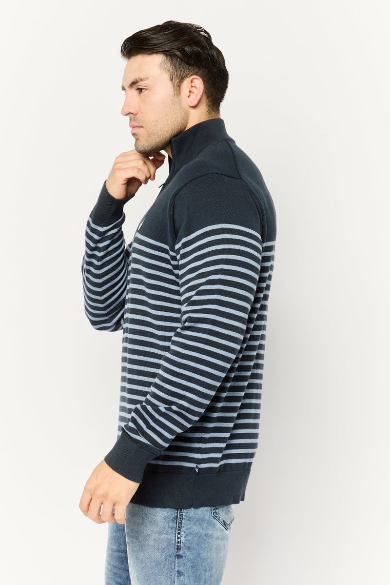 NAUTICA Men Mock Neck Stripe Long Sleeve Sweatshirt, Navy Blue  - Image 2