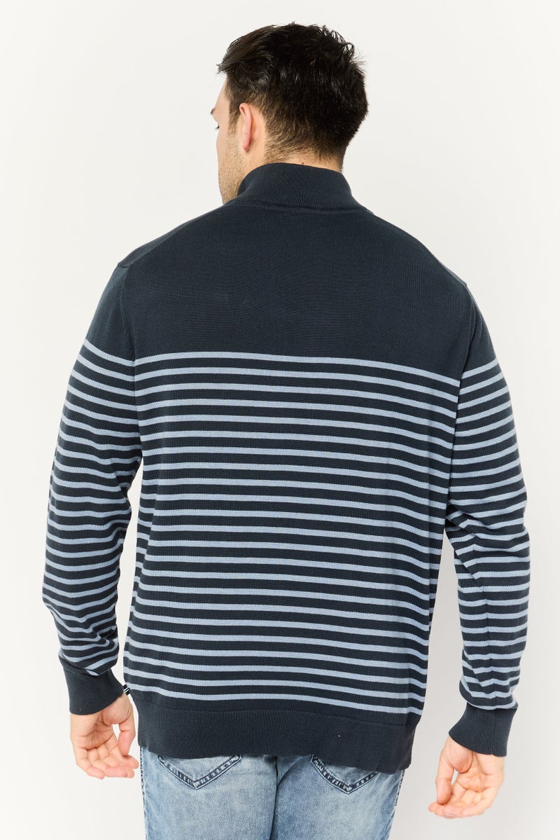 NAUTICA Men Mock Neck Stripe Long Sleeve Sweatshirt, Navy Blue  - Image 3