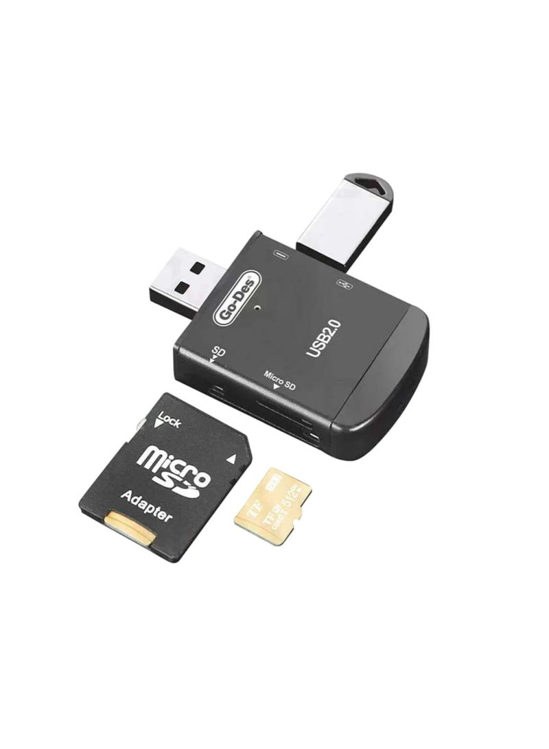 GO-DES (GD-DK109) 4 in 1 USB Memory Card Reader and Multiplexer Adapter_Black - Image 1