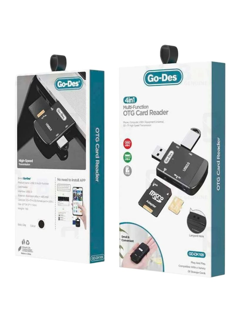 GO-DES (GD-DK109) 4 in 1 USB Memory Card Reader and Multiplexer Adapter_Black - Image 2