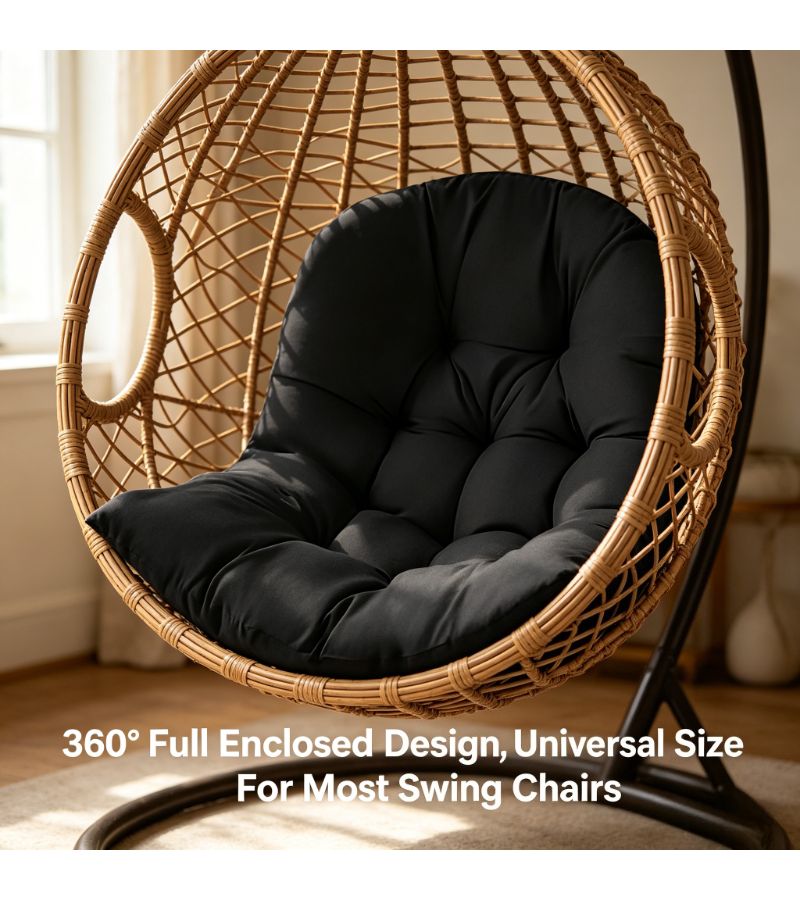 Black Outdoor Hanging Chair Cushion Thickened High Rebound Soft Pad With Backrest Design Machine Washable UV Resistant Quick Dry Breathable Universal Swing Hammock Replacement Pad For Indoor Outdoor Courtyard Garden Balcony Porch - Image 2