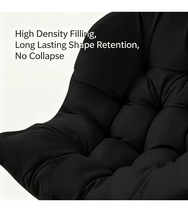Black Outdoor Hanging Chair Cushion Thickened High Rebound Soft Pad With Backrest Design Machine Washable UV Resistant Quick Dry Breathable Universal Swing Hammock Replacement Pad For Indoor Outdoor Courtyard Garden Balcony Porch - Image 4