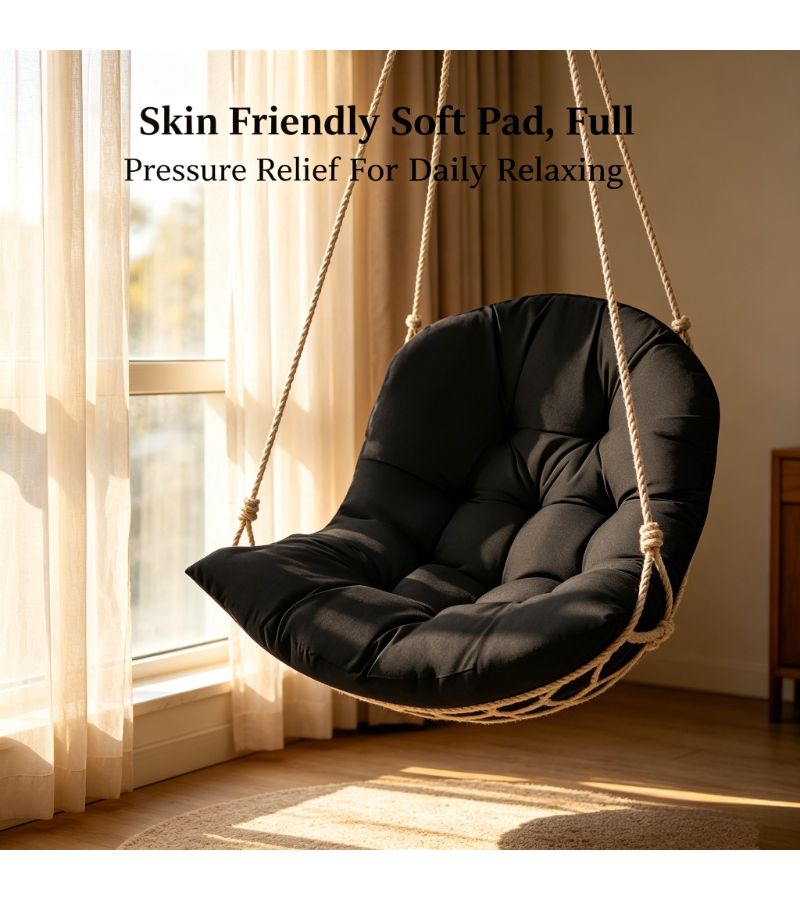 Black Outdoor Hanging Chair Cushion Thickened High Rebound Soft Pad With Backrest Design Machine Washable UV Resistant Quick Dry Breathable Universal Swing Hammock Replacement Pad For Indoor Outdoor Courtyard Garden Balcony Porch - Image 1