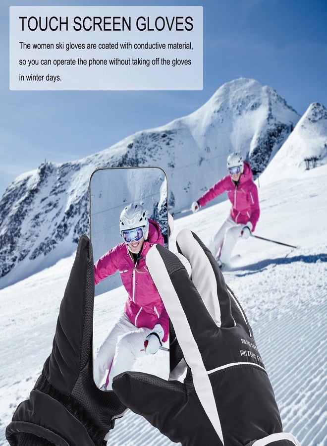DONBAO Winter Women Ski Gloves, Waterproof Touch Screen Snow Gloves, Warm Windproof Snowboard Gloves for Skiing Hiking Cycling (Black) - Image 5