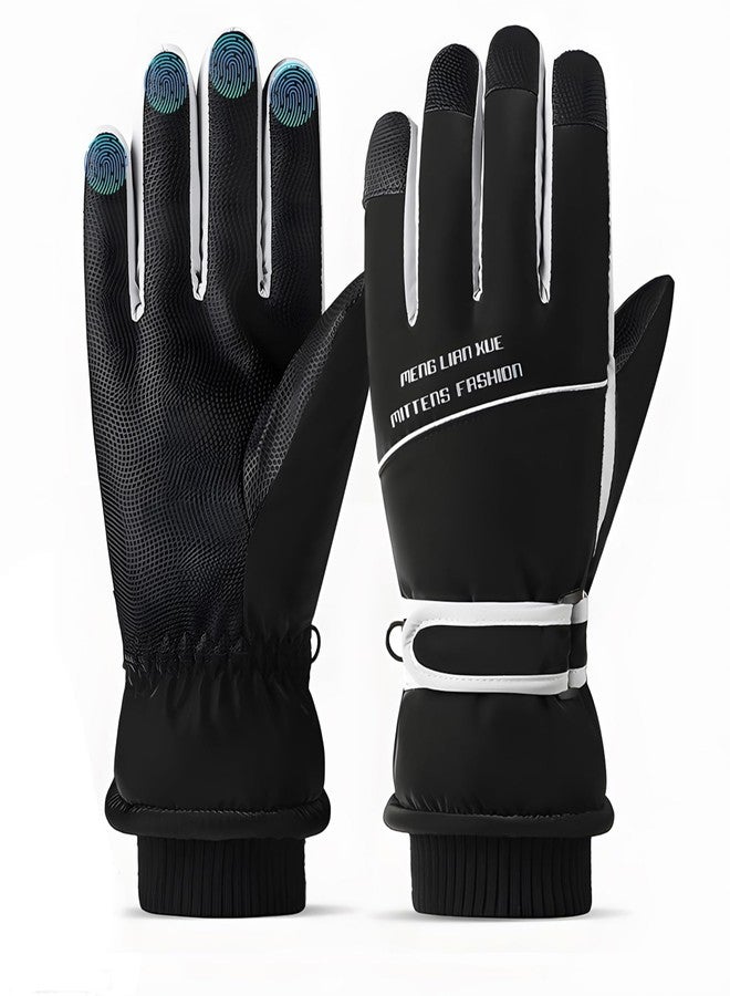 DONBAO Winter Women Ski Gloves, Waterproof Touch Screen Snow Gloves, Warm Windproof Snowboard Gloves for Skiing Hiking Cycling (Black) - Image 1