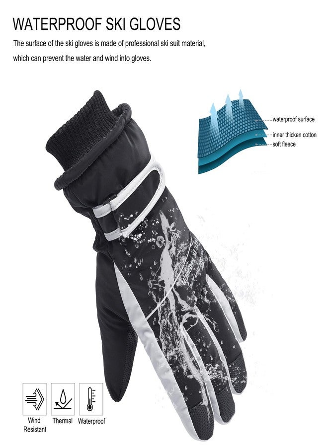 DONBAO Winter Women Ski Gloves, Waterproof Touch Screen Snow Gloves, Warm Windproof Snowboard Gloves for Skiing Hiking Cycling (Black) - Image 3