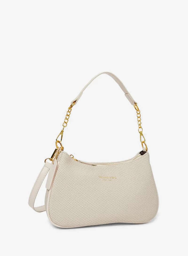 Cream Baguette Bag with Chain Detail