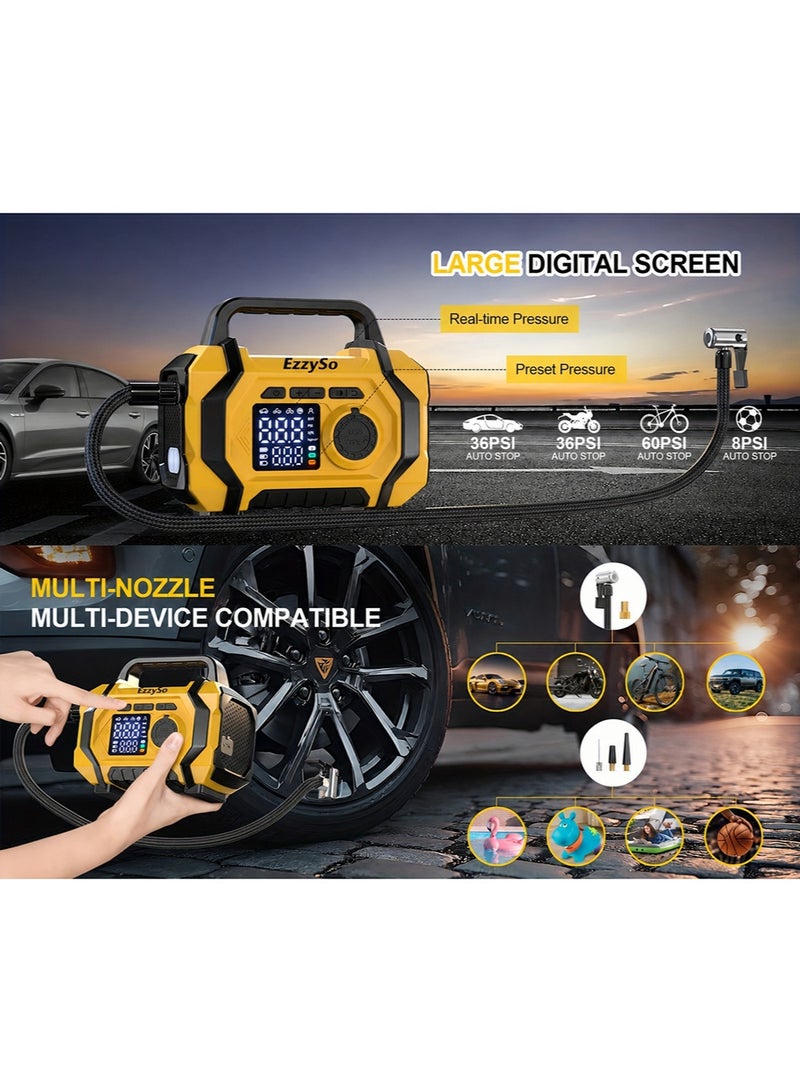 إيزي سو 6000A 26800mAh Jump Starter with Air Compressor For All Gas and 10.0L Diesel Engines Cordless Auto Shutoff Tire Inflator Type C Quick Charging Smart Jump - Image 4