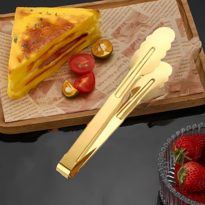 JYJFGSFA 9 Inch Gold Cooking Tongs Set of 4, Stainless Steel Bread Salad Food Tong Serving Utensils for Buffet, Kitchen - Image 2