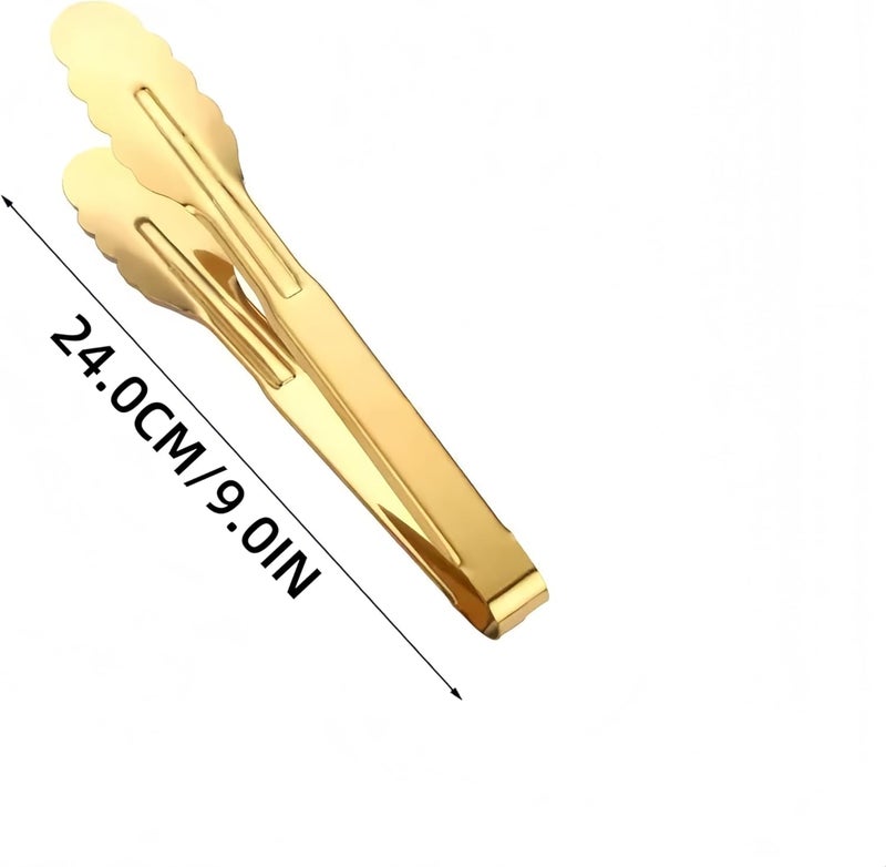 JYJFGSFA 9 Inch Gold Cooking Tongs Set of 4, Stainless Steel Bread Salad Food Tong Serving Utensils for Buffet, Kitchen - Image 3