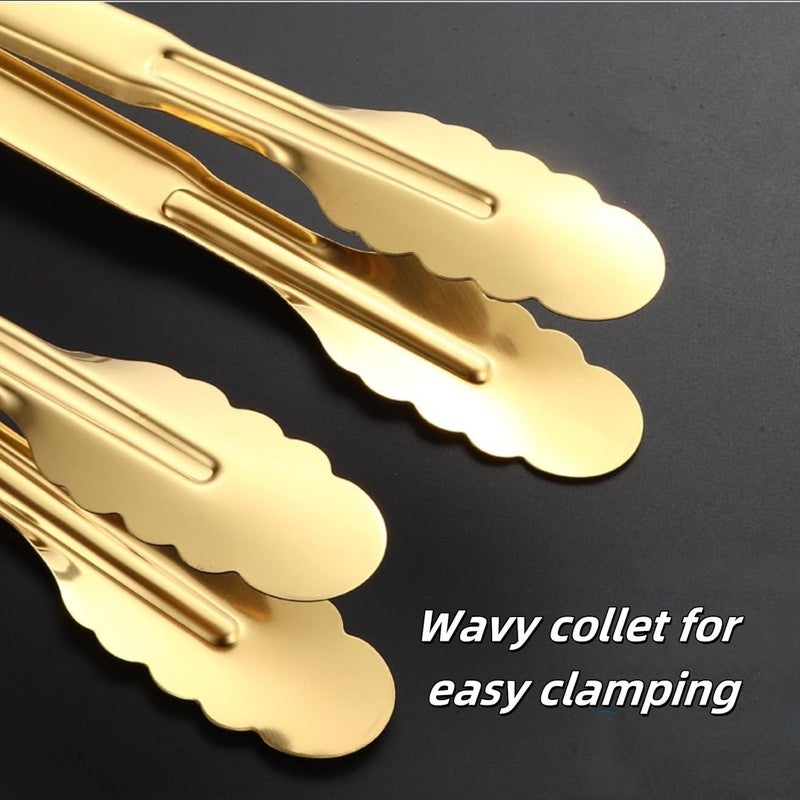 JYJFGSFA 9 Inch Gold Cooking Tongs Set of 4, Stainless Steel Bread Salad Food Tong Serving Utensils for Buffet, Kitchen - Image 5