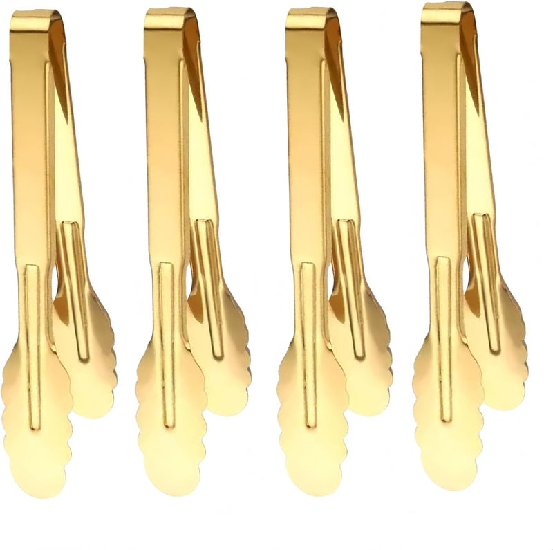 JYJFGSFA 9 Inch Gold Cooking Tongs Set of 4, Stainless Steel Bread Salad Food Tong Serving Utensils for Buffet, Kitchen - Image 1