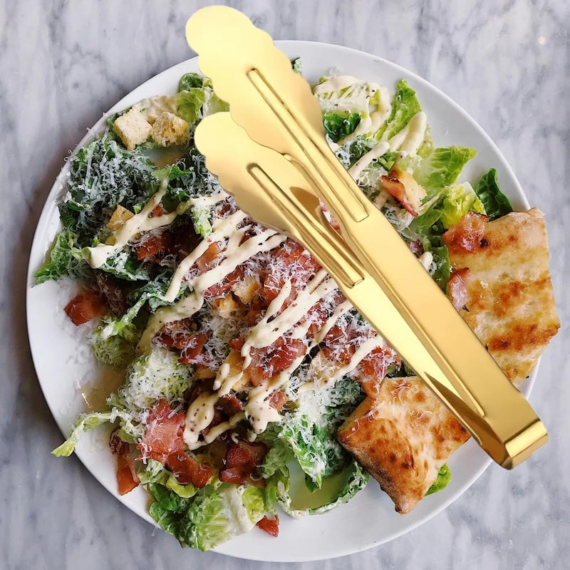 JYJFGSFA 9 Inch Gold Cooking Tongs Set of 4, Stainless Steel Bread Salad Food Tong Serving Utensils for Buffet, Kitchen - Image 4