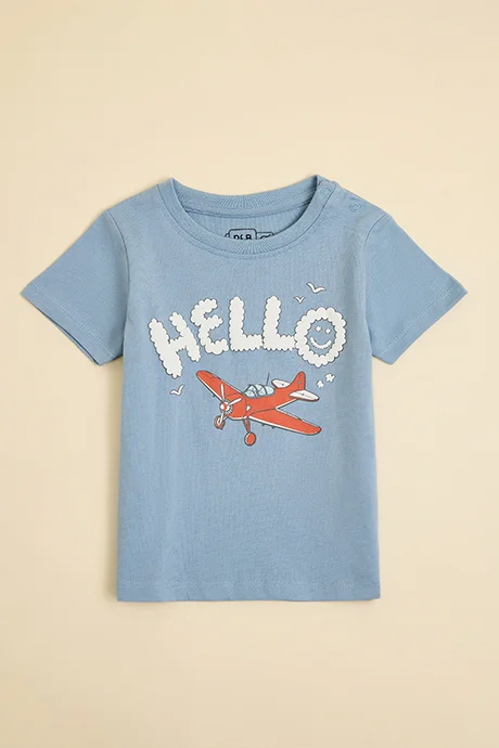 أر أند بي Printed T-Shirt with Crew Neck and Short Sleeves