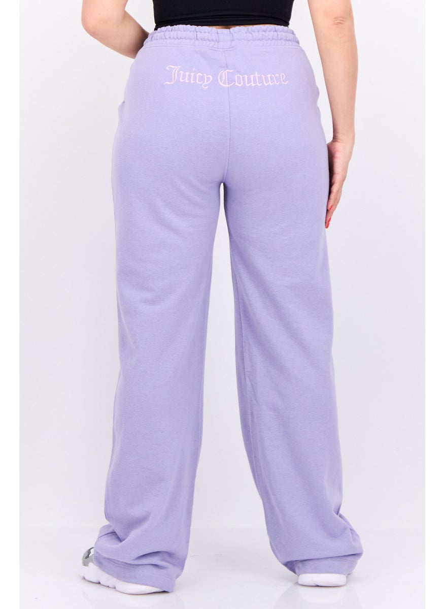 Juicy Couture Women Regular Fit Embroidered Logo Palazzo Pant, Lilac  - Image 4