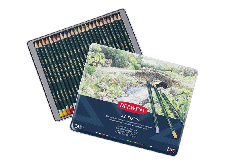 Derwent Artists Colouring Colour Pencils Tin, Drawing & Colouring, Ideal for Layering & Blending, Wax-Based, Professional Quality, 32093 - (Set of 24) - Image 1