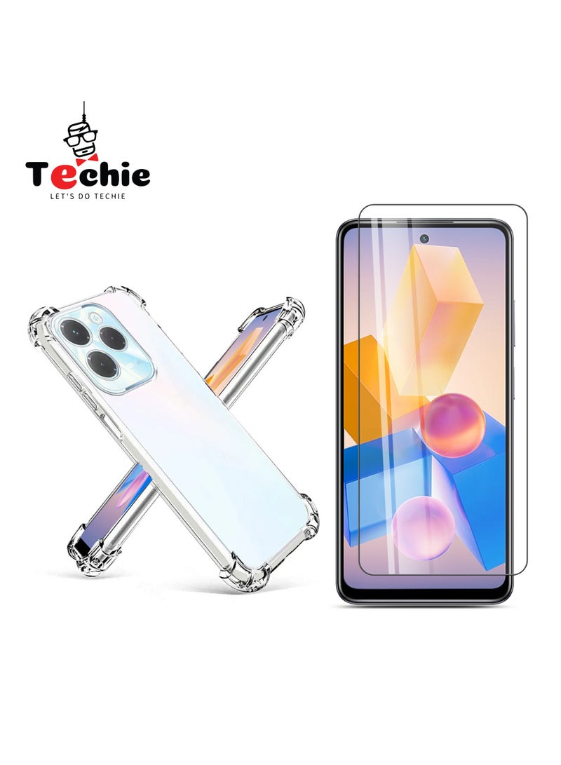 Techie حافظة هاتف Infinix Hot 40i وواقي شاشة كومبو 2 في 1 - حافظة شفافة من مادة TPU مع واقي شاشة من الزجاج المقوى عالي الدقة - Image 1