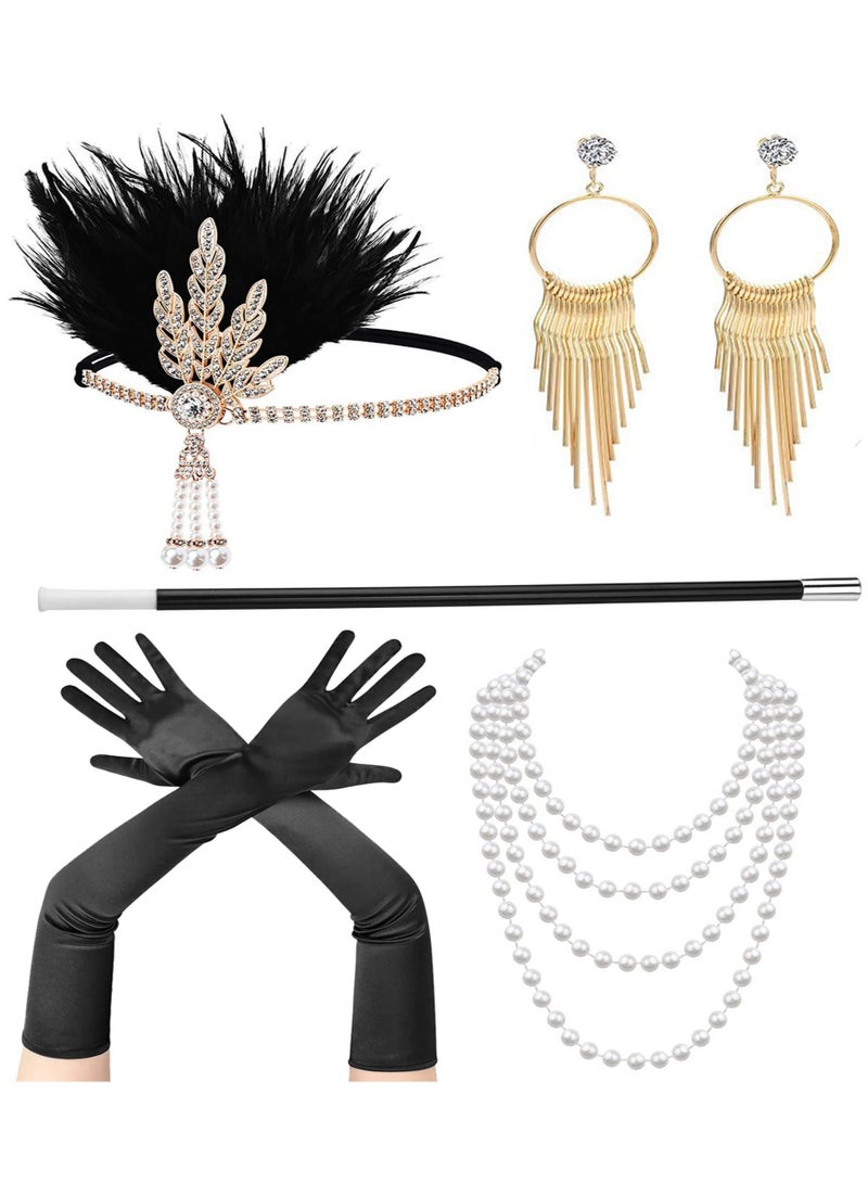 كابتن تيك 1920s Flapper Accessories Kit - Great Gatsby Themed Costume Set with Headband, Gloves, Necklace - Image 2