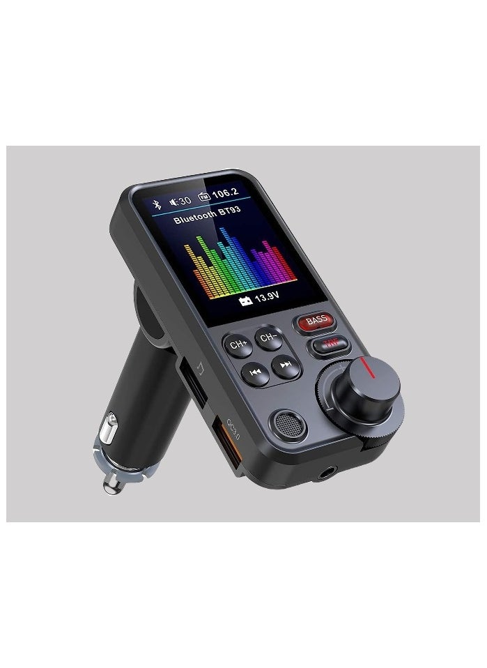 Generic Car Bluetooth FM Transmitter with 1.8” Color Screen | Strong Microphone for Hands-Free Calls | QC3.0 Fast Charging | Treble & Bass Control | Bluetooth Car Radio Adapter for Music Streaming  - Image 1