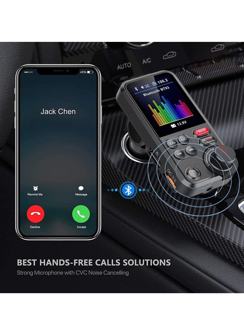 Generic Car Bluetooth FM Transmitter with 1.8” Color Screen | Strong Microphone for Hands-Free Calls | QC3.0 Fast Charging | Treble & Bass Control | Bluetooth Car Radio Adapter for Music Streaming  - Image 2