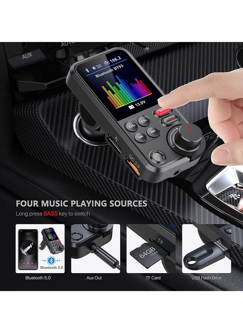 Generic Car Bluetooth FM Transmitter with 1.8” Color Screen | Strong Microphone for Hands-Free Calls | QC3.0 Fast Charging | Treble & Bass Control | Bluetooth Car Radio Adapter for Music Streaming  - Image 5