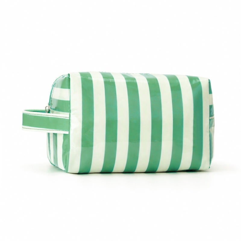 W Large Capacity Travel Cosmetic Bag with Striped Design, Portable Makeup Organizer for Women, Washable Polyester Storage Pouch - Image 1