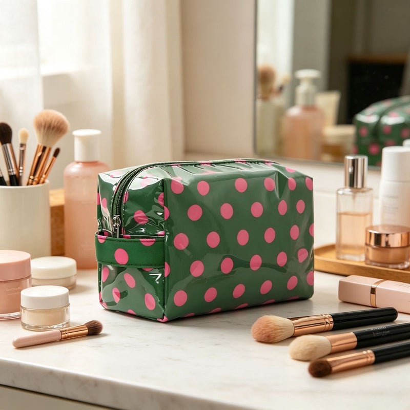 W Large Capacity Travel Cosmetic Bag with Striped Design, Portable Makeup Organizer for Women, Washable Polyester Storage Pouch - Image 5