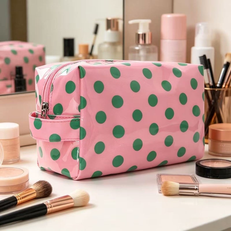W Large Capacity Travel Cosmetic Bag with Striped Design, Portable Makeup Organizer for Women, Washable Polyester Storage Pouch - Image 2