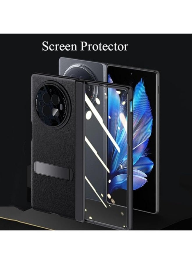 Generic - Vivo X Fold 3/3 Pro Hinge Protection Premium Leather Case with Screen Protector Function Stand, Full Coverage, Shock Resistant, for X Fold 3/3 Pro - Image 1