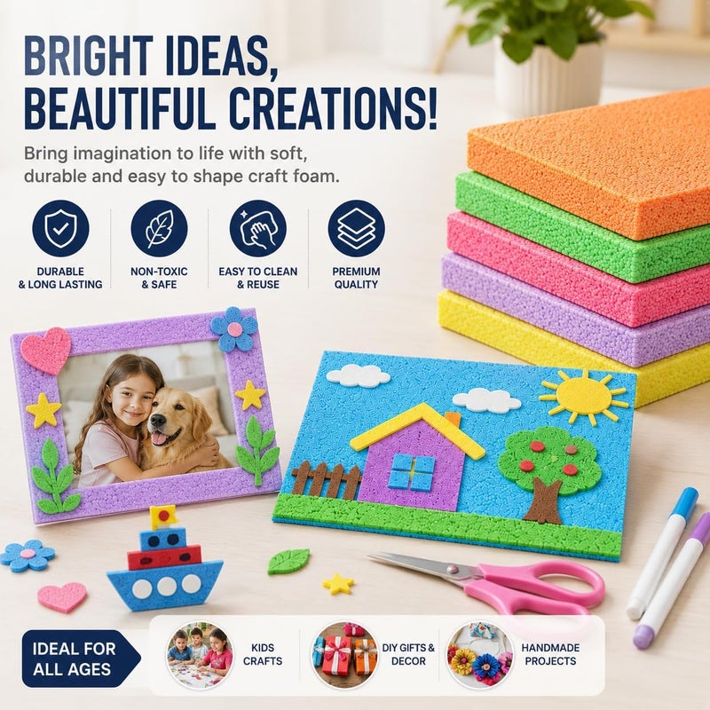 Hasanat Essentials Diamond Design Craft Foam Sheets A4 Size 10mm Thick Multicolor Foam Board for DIY Art and School Projects - Image 4