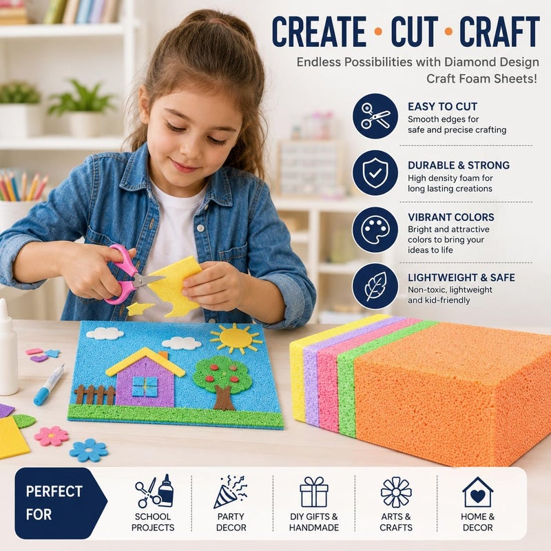 Hasanat Essentials Diamond Design Craft Foam Sheets A4 Size 10mm Thick Multicolor Foam Board for DIY Art and School Projects - Image 3