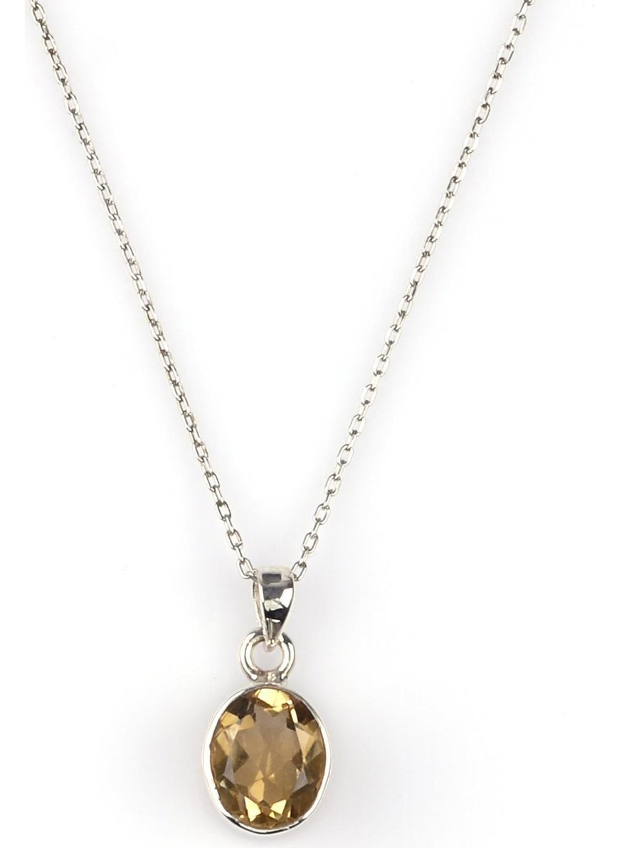 Güneş Avm GÜNEŞAVM Citrine Natural Stone 925 Sterling Silver Necklace 