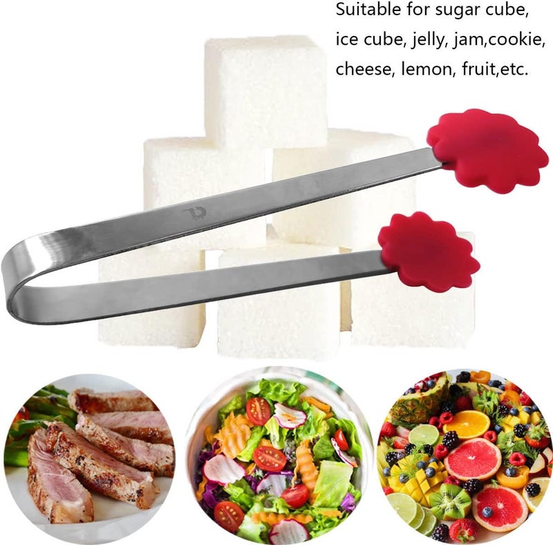 Daycount 5pcs Stainless Steel Sugar Tong 5-Inch Mini Serving Tongs With Creative Silicone Head, For Tea Coffee Party - Image 2