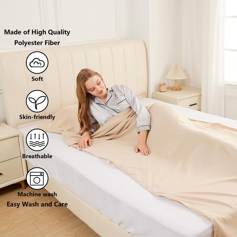 RHINSBENF Sleeping Bag Liner Camping Adult Sleep Sack Lightweight Travel Sheet for Hotel Bed Compact Ultralight Essential Cleaning Supplies Kit Travel Bedding Set for Backpacking (Sandy & Single) - Image 3