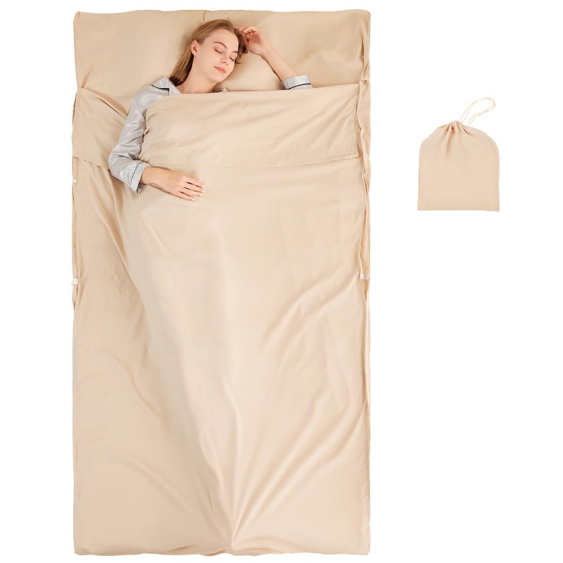 RHINSBENF Sleeping Bag Liner Camping Adult Sleep Sack Lightweight Travel Sheet for Hotel Bed Compact Ultralight Essential Cleaning Supplies Kit Travel Bedding Set for Backpacking (Sandy & Single) - Image 1