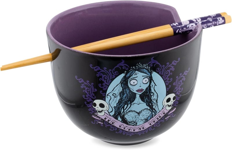 Silver Buffalo Tim Burtons Corpse Bride Emily Ceramic Ramen Dinnerware Set  Includes 20Ounce Noodle Bowl and Wooden Chopsticks - Image 3