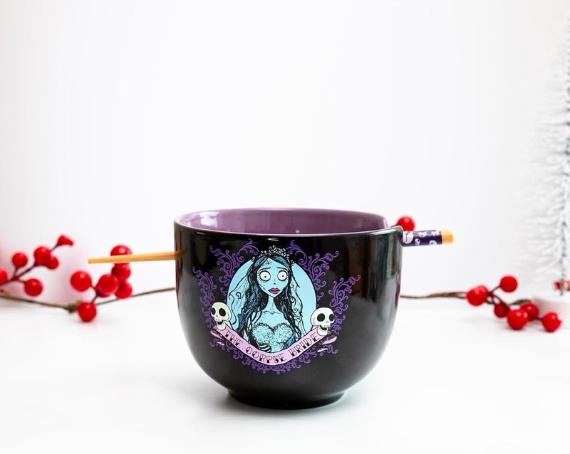 Silver Buffalo Tim Burtons Corpse Bride Emily Ceramic Ramen Dinnerware Set  Includes 20Ounce Noodle Bowl and Wooden Chopsticks - Image 4