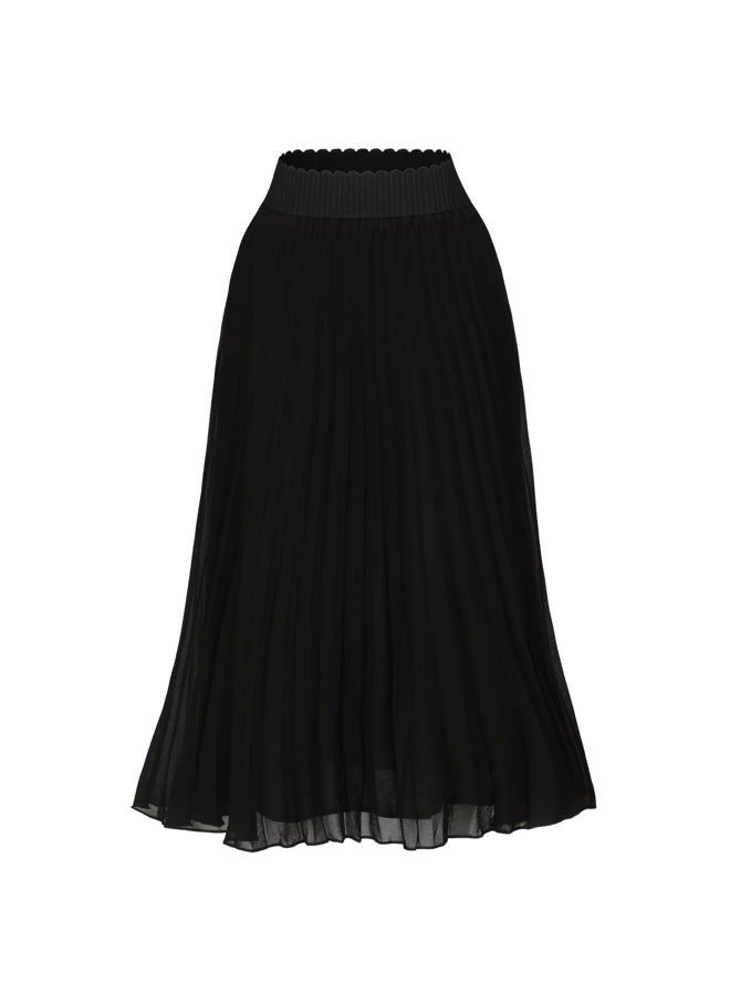 TEERFU Women's Casual High Waist A Line Stretch Pleated Midi Swing Skirt Black Medium - Image 1