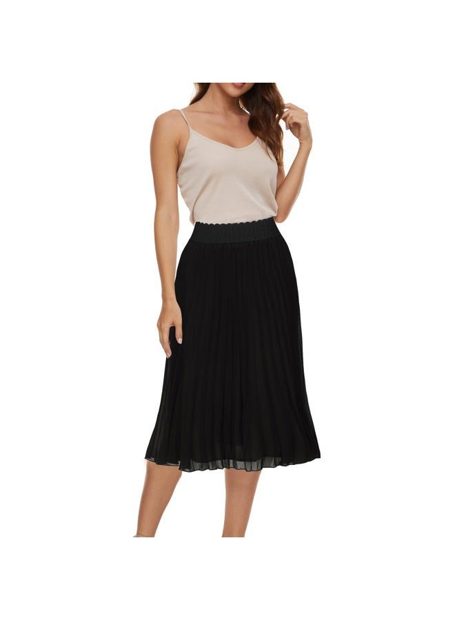 TEERFU Women's Casual High Waist A Line Stretch Pleated Midi Swing Skirt Black Medium - Image 5