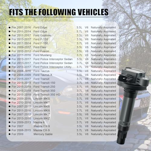 MAS Set of 6 Ignition Coil Pack & 6Pcs Motorcraft Spark Plug SP411 Compatible with Fusion Lincoln Mazda CX-9 Mercury Edge MKS MKT MKX Replacement for UF553 UF595 5C1652 - Image 2