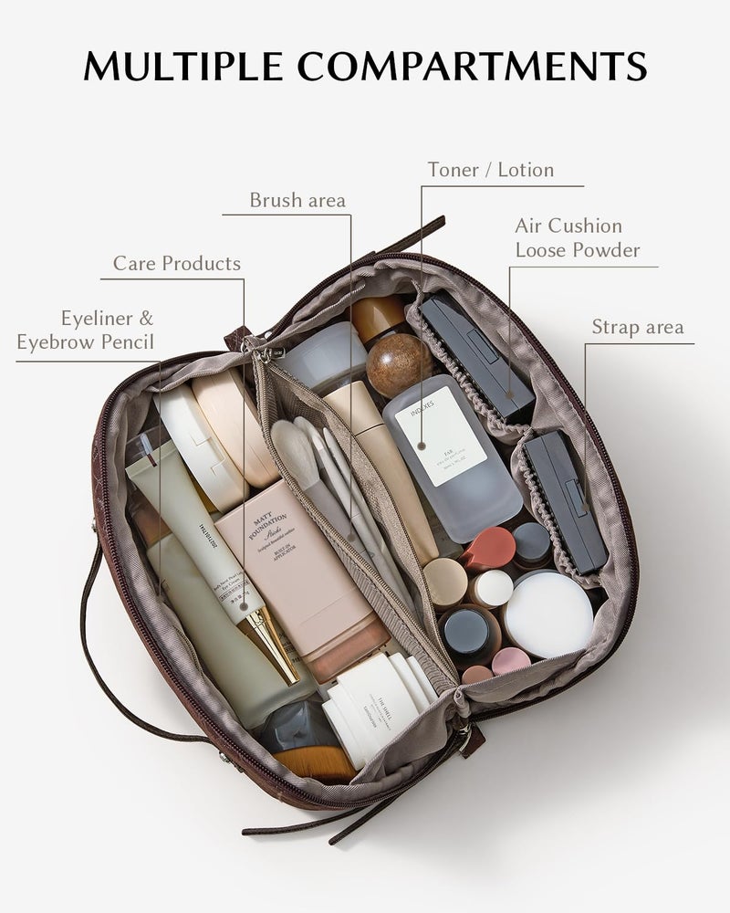 EACHY Travel Makeup Bag, Large Toiletry Bag for Women, Flat-Opening Organizer Pouch with Compartments - Image 2