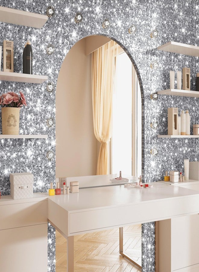 ReWallpaper ورق حائط فضي لامع من ReWallpaper، ورق حائط قابل للإزالة واللصق، ورق حائط فضي لامع ذاتي اللصق، مقاس 15.8 بوصة × 23 قدمًا، ديكور حائط لامع لغرفة النوم والحمام، جدران مميزة - Image 3