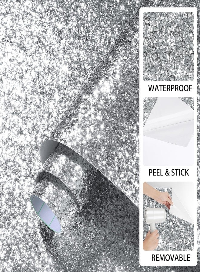 ReWallpaper ورق حائط فضي لامع من ReWallpaper، ورق حائط قابل للإزالة واللصق، ورق حائط فضي لامع ذاتي اللصق، مقاس 15.8 بوصة × 23 قدمًا، ديكور حائط لامع لغرفة النوم والحمام، جدران مميزة - Image 4