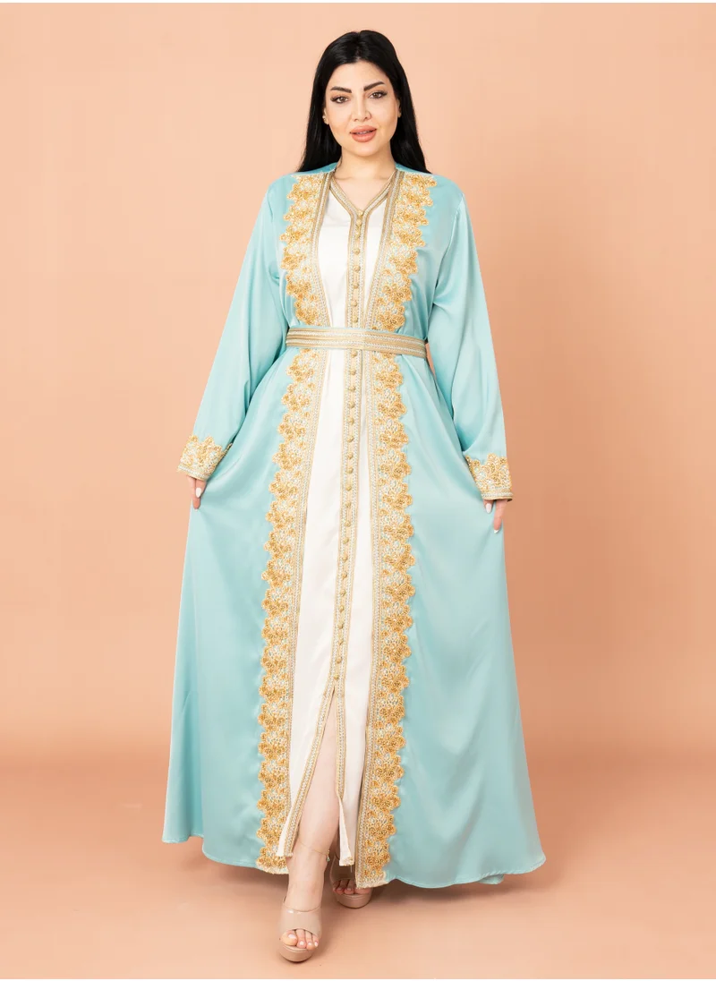 IKKXA Belted Elegant 2-Piece Kaftan IK2020 Turquoise