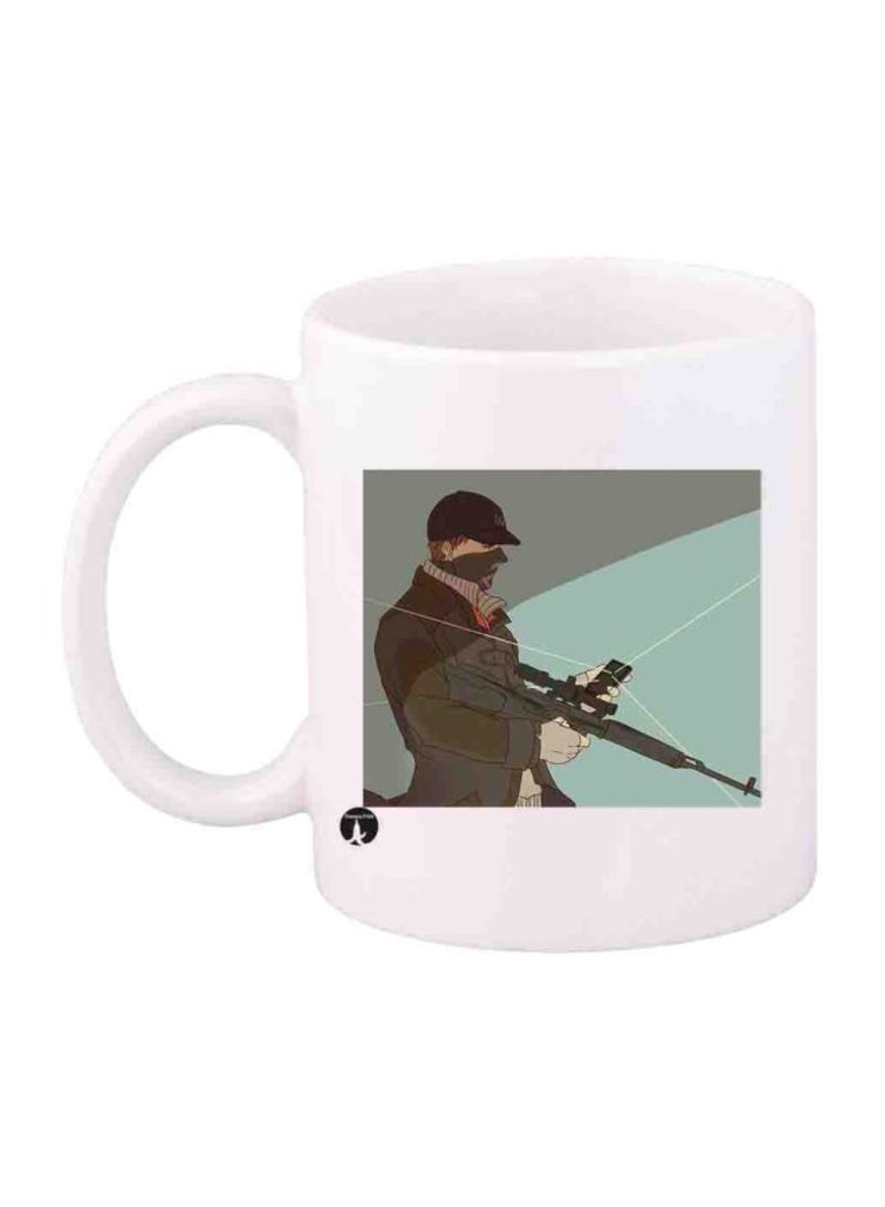 RKN Watch Dogs Video Game Character Printed Mug White/Grey/Blue Standard Size