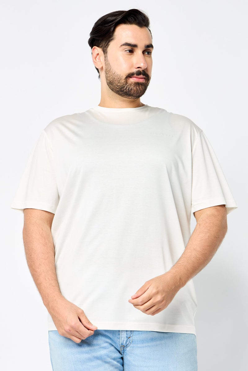 JOHN RICHMOND Men Crew Neck Short Sleeve Brand Logo  T Shirt, Off White - Image 1