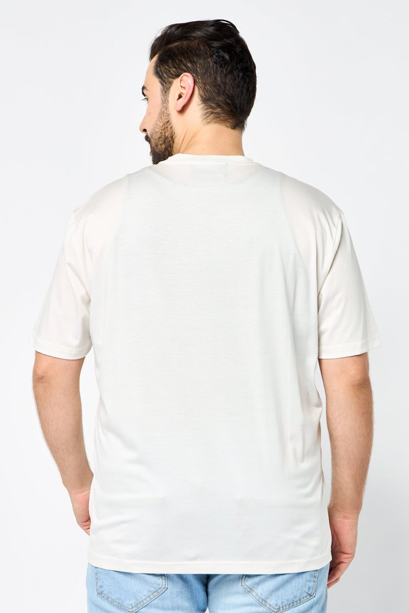 JOHN RICHMOND Men Crew Neck Short Sleeve Brand Logo  T Shirt, Off White - Image 4