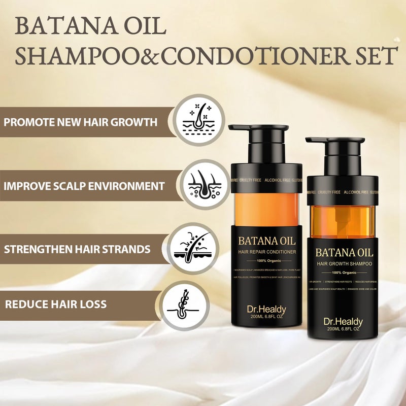 Dr. Healdy Batana Oil Shampoo and Conditioner Set - for Hair Growth,Thickening & Hydration,Sulfate Free - Fights Hair Loss & Clarifies Scalp - for Men & Women (6.8 Fl OzÃ—2) - Image 2