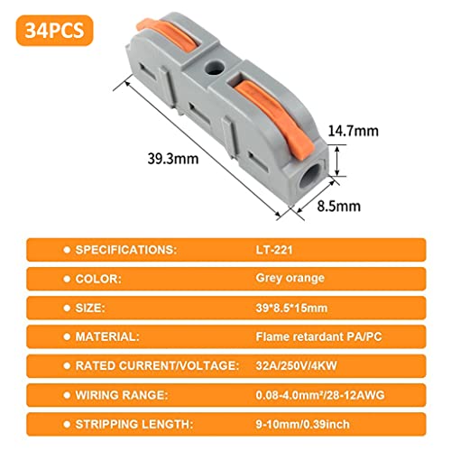 Serplex Wire Connector, 34Pcs Universal Connection Terminals, Circuit Inline Splices Electric Connectors, SPL-1 Clamp with Actuation Lever, 4 mm² Conductor Clamp, Quick & Freely Assemble - Image 2